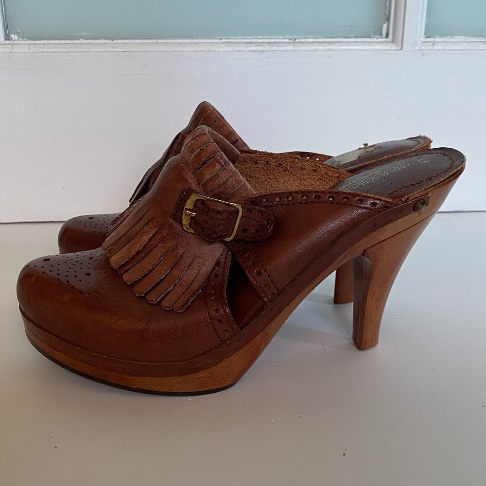 Vintage 70's brown leather Chandlers clog